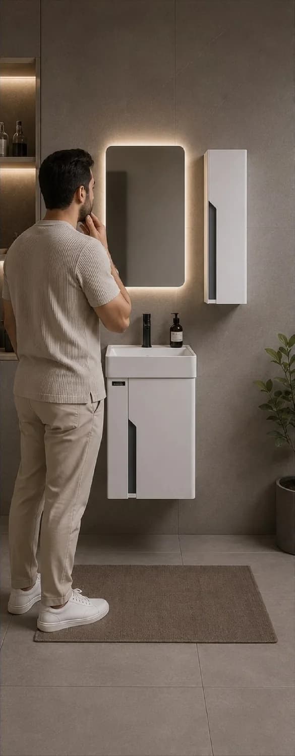 LM24 — کابینت روشویی لوکس با آینه LED هوشمند و رویه مرمر طبیعی. جزو مدل‌های ارجینال و پرمیوم لوکس‌مود، برای پروژه‌های ویژه و لوکس طراحی شده است.